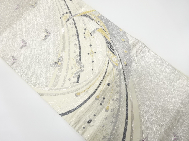 アンティーク　孔雀に蝶模様織り出し袋帯（材料）